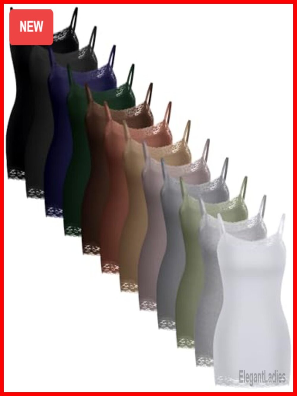 Women Lace Trim Long Camisole V Neck Slim Fit Tank Top